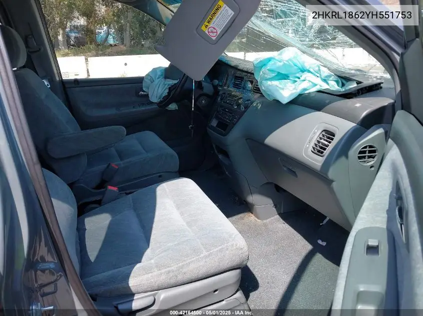 2000 Honda Odyssey Ex VIN: 2HKRL1862YH551753 Lot: 42164500