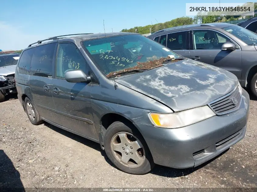 2000 Honda Odyssey Ex VIN: 2HKRL1863YH548554 Lot: 42249826