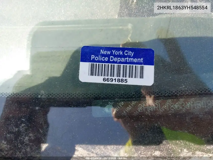2000 Honda Odyssey Ex VIN: 2HKRL1863YH548554 Lot: 42249826