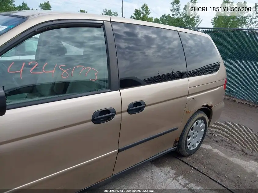 2000 Honda Odyssey VIN: 2HCRL1851YH506200 Lot: 42481773