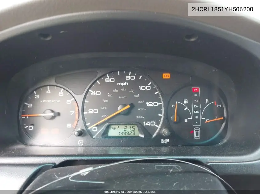 2000 Honda Odyssey VIN: 2HCRL1851YH506200 Lot: 42481773