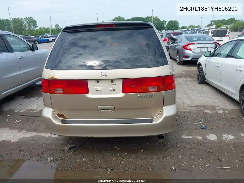 2000 Honda Odyssey VIN: 2HCRL1851YH506200 Lot: 42481773