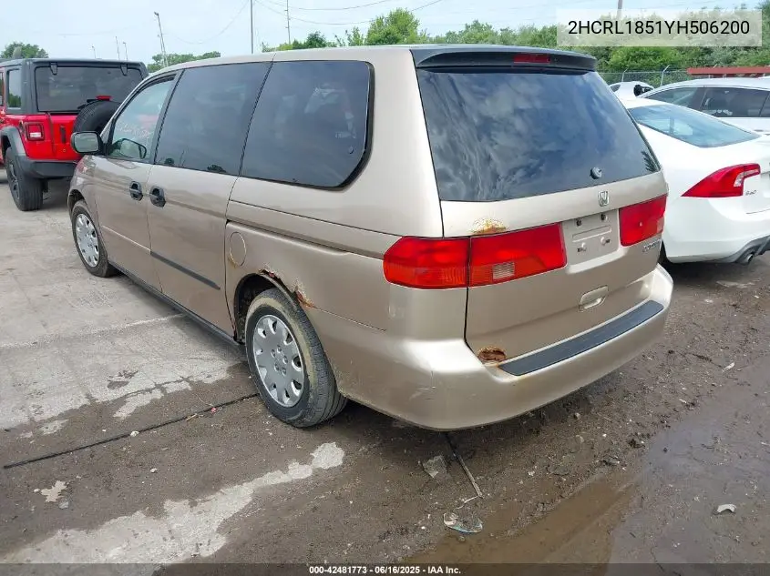 2000 Honda Odyssey VIN: 2HCRL1851YH506200 Lot: 42481773