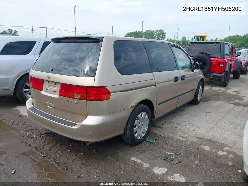 2000 Honda Odyssey VIN: 2HCRL1851YH506200 Lot: 42481773