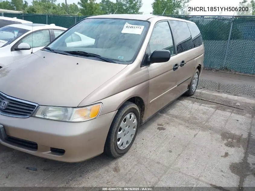 2000 Honda Odyssey VIN: 2HCRL1851YH506200 Lot: 42481773
