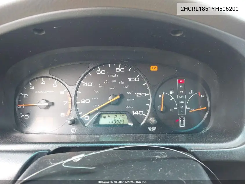 2000 Honda Odyssey VIN: 2HCRL1851YH506200 Lot: 42481773