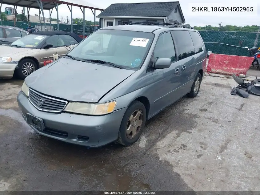 2000 Honda Odyssey Ex VIN: 2HKRL1863YH502965 Lot: 42507457