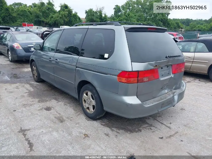 2000 Honda Odyssey Ex VIN: 2HKRL1863YH502965 Lot: 42507457