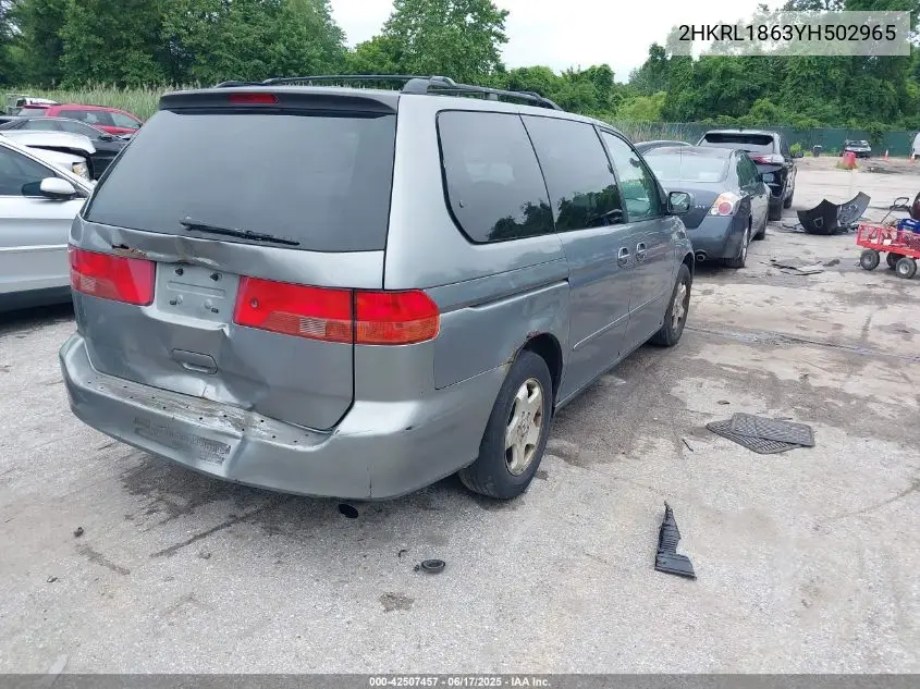 2000 Honda Odyssey Ex VIN: 2HKRL1863YH502965 Lot: 42507457