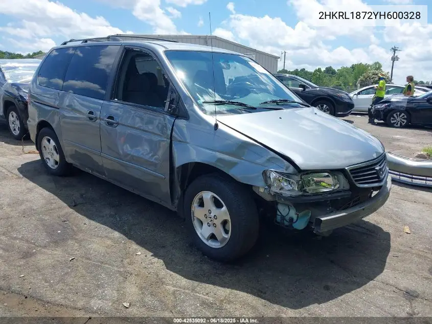 2000 Honda Odyssey Ex VIN: 2HKRL1872YH600328 Lot: 42535092