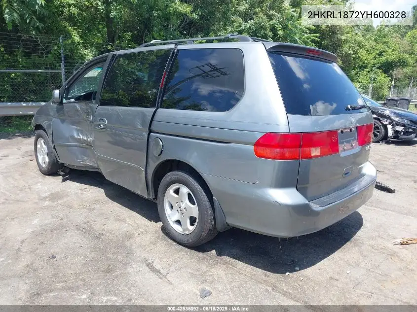 2000 Honda Odyssey Ex VIN: 2HKRL1872YH600328 Lot: 42535092