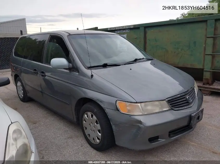 2000 Honda Odyssey Lx VIN: 2HKRL1853YH604516 Lot: 42537159