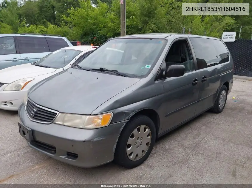 2000 Honda Odyssey Lx VIN: 2HKRL1853YH604516 Lot: 42537159