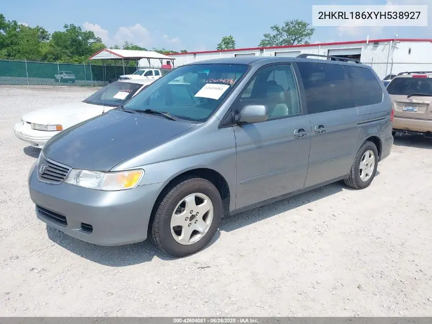 2000 Honda Odyssey Ex VIN: 2HKRL186XYH538927 Lot: 42604081