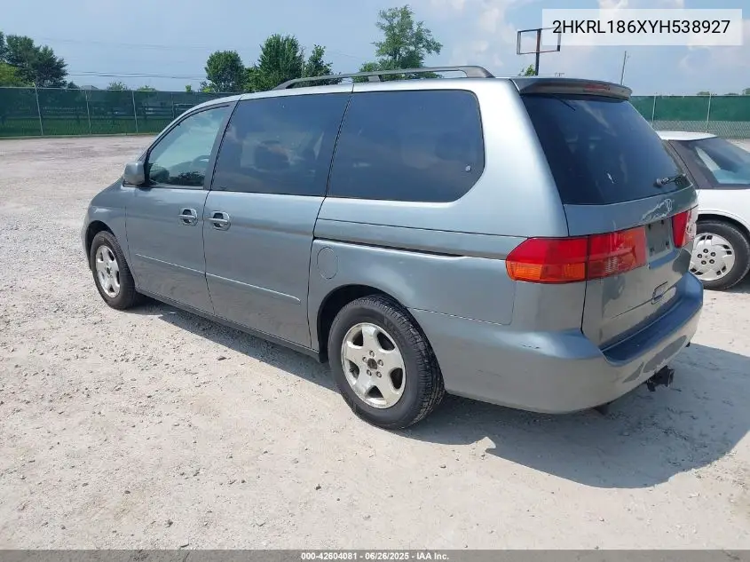 2000 Honda Odyssey Ex VIN: 2HKRL186XYH538927 Lot: 42604081