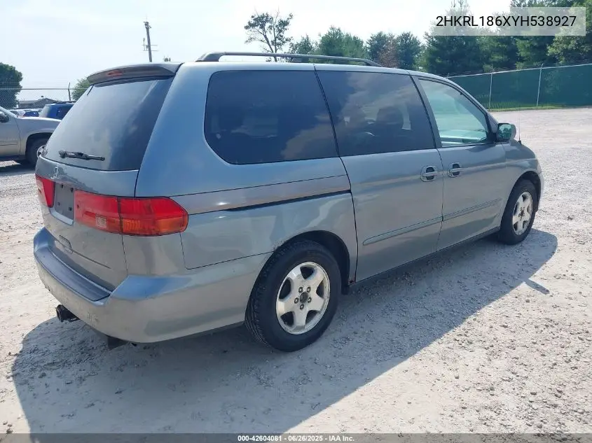 2000 Honda Odyssey Ex VIN: 2HKRL186XYH538927 Lot: 42604081