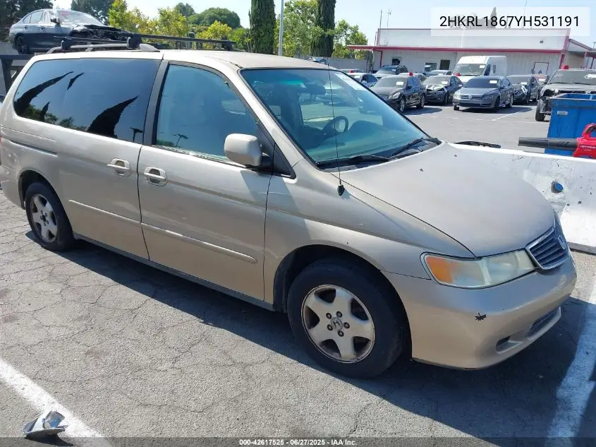 2000 Honda Odyssey Ex VIN: 2HKRL1867YH531191 Lot: 42617525