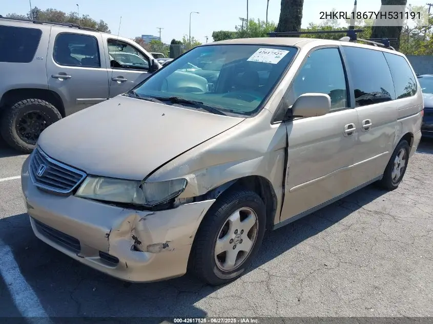 2000 Honda Odyssey Ex VIN: 2HKRL1867YH531191 Lot: 42617525