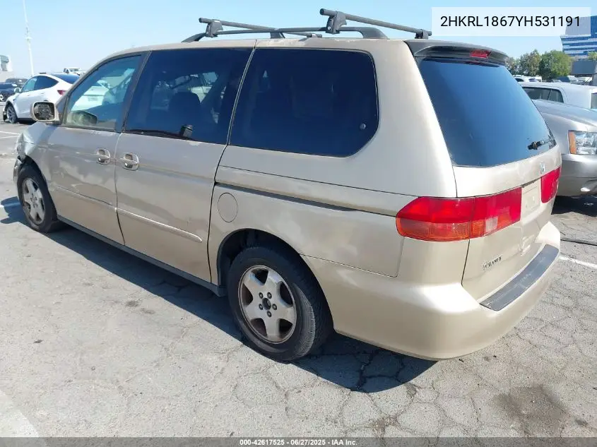 2000 Honda Odyssey Ex VIN: 2HKRL1867YH531191 Lot: 42617525