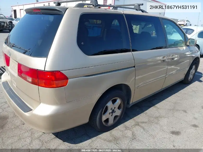2000 Honda Odyssey Ex VIN: 2HKRL1867YH531191 Lot: 42617525