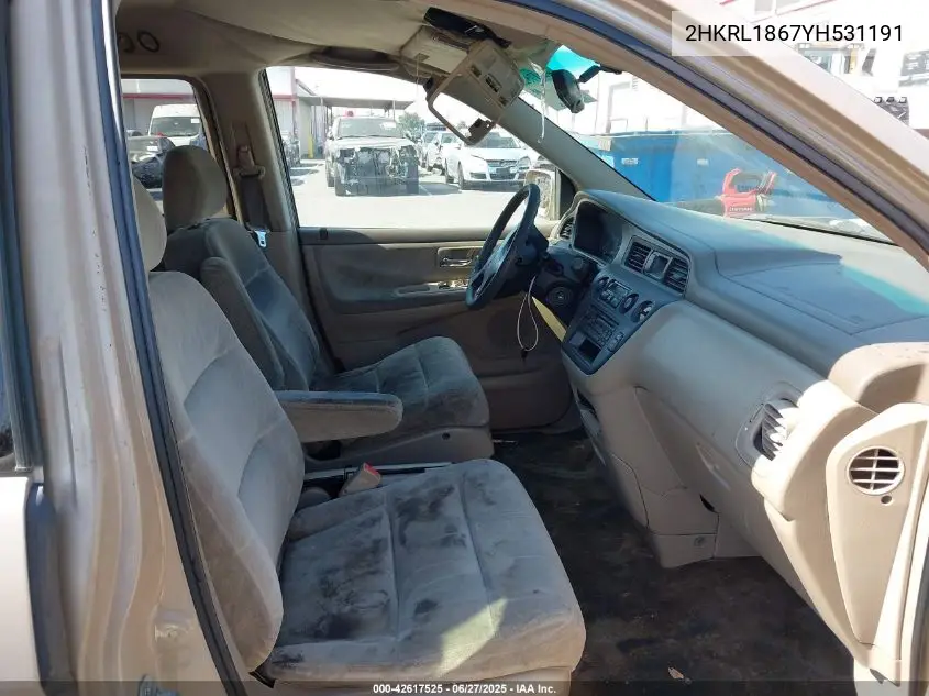2000 Honda Odyssey Ex VIN: 2HKRL1867YH531191 Lot: 42617525