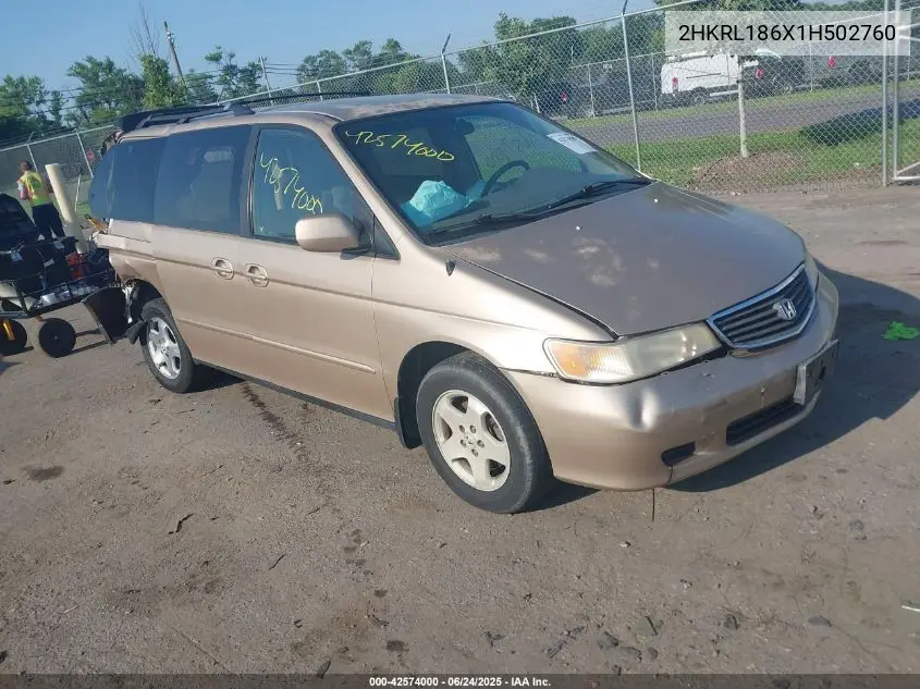 2001 Honda Odyssey Ex VIN: 2HKRL186X1H502760 Lot: 42574000