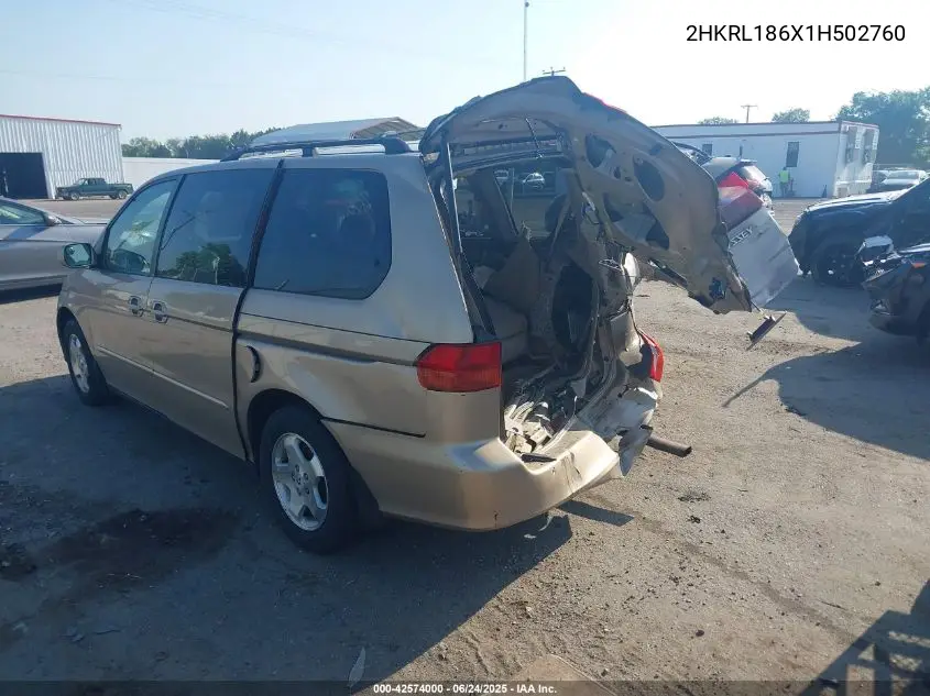 2001 Honda Odyssey Ex VIN: 2HKRL186X1H502760 Lot: 42574000