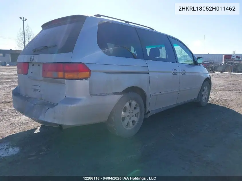 2002 Honda Odyssey Exl VIN: 2HKRL18052H011462 Lot: 12286116