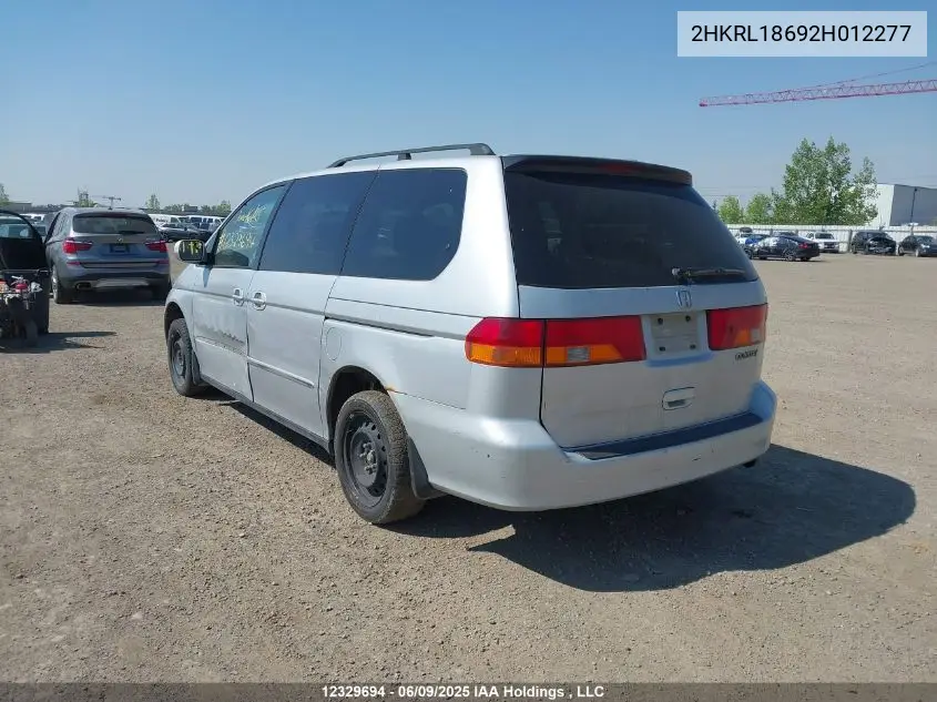 2002 Honda Odyssey Ex VIN: 2HKRL18692H012277 Lot: 12329694