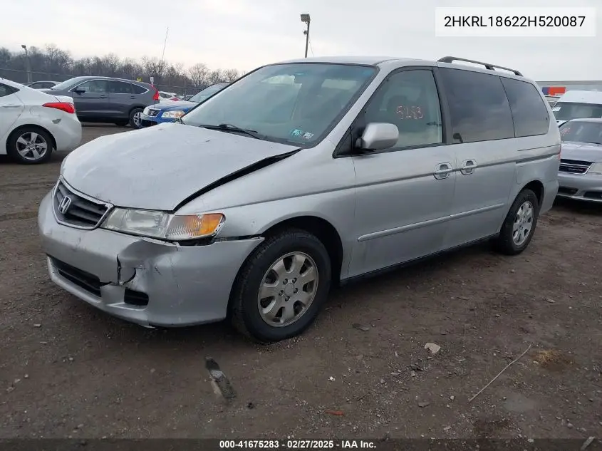 2002 Honda Odyssey Ex VIN: 2HKRL18622H520087 Lot: 41675283