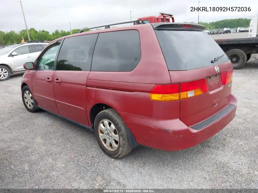 2002 Honda Odyssey Ex-L VIN: 2HKRL18092H572036 Lot: 42122713