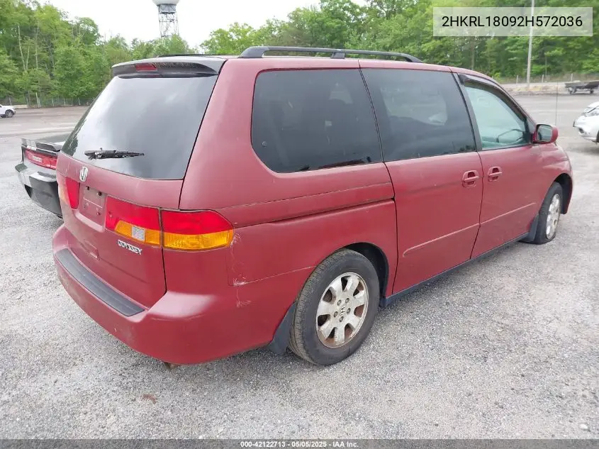 2002 Honda Odyssey Ex-L VIN: 2HKRL18092H572036 Lot: 42122713