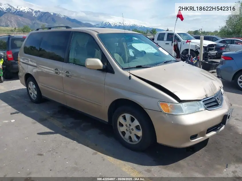 2002 Honda Odyssey Ex VIN: 2HKRL18622H542316 Lot: 42204887