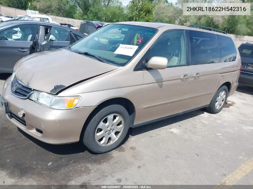 2002 Honda Odyssey Ex VIN: 2HKRL18622H542316 Lot: 42204887