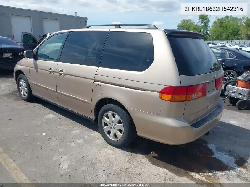 2002 Honda Odyssey Ex VIN: 2HKRL18622H542316 Lot: 42204887