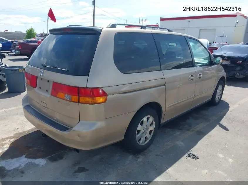 2002 Honda Odyssey Ex VIN: 2HKRL18622H542316 Lot: 42204887