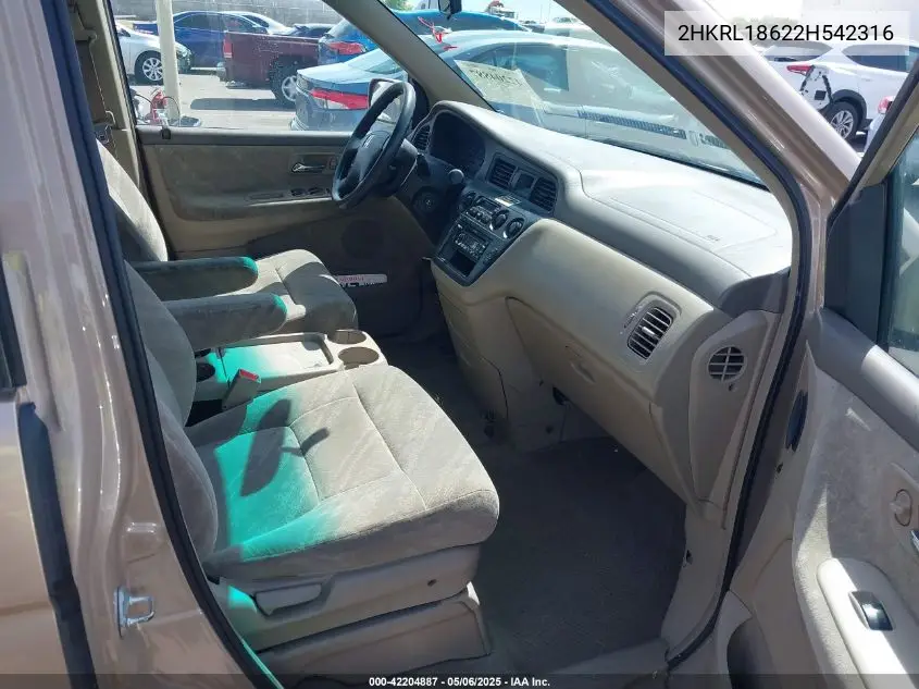 2002 Honda Odyssey Ex VIN: 2HKRL18622H542316 Lot: 42204887