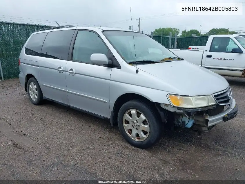 2002 Honda Odyssey Ex VIN: 5FNRL18642B005803 Lot: 42205075