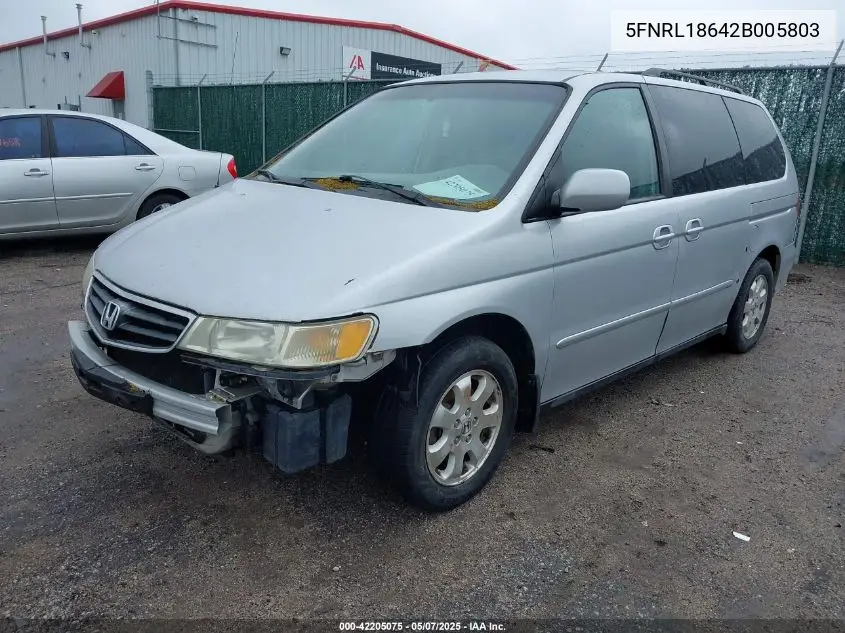 2002 Honda Odyssey Ex VIN: 5FNRL18642B005803 Lot: 42205075