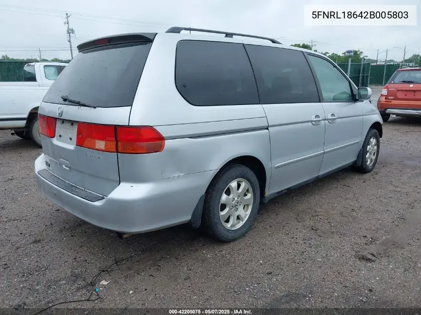 2002 Honda Odyssey Ex VIN: 5FNRL18642B005803 Lot: 42205075