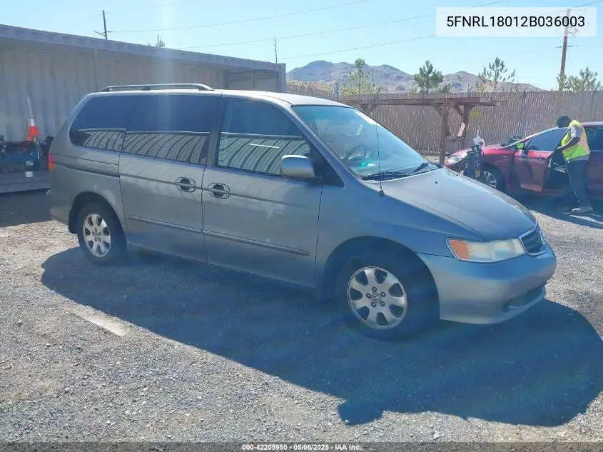 2002 Honda Odyssey Ex-L VIN: 5FNRL18012B036003 Lot: 42205950