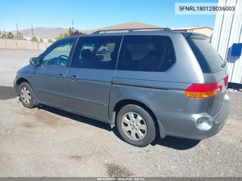 2002 Honda Odyssey Ex-L VIN: 5FNRL18012B036003 Lot: 42205950