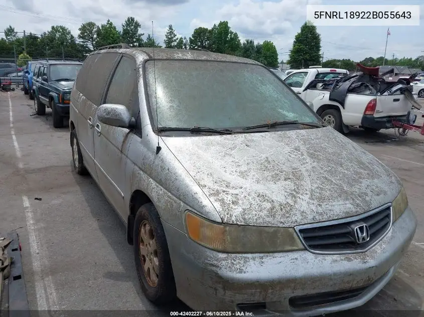 2002 Honda Odyssey Ex-L VIN: 5FNRL18922B055643 Lot: 42402227