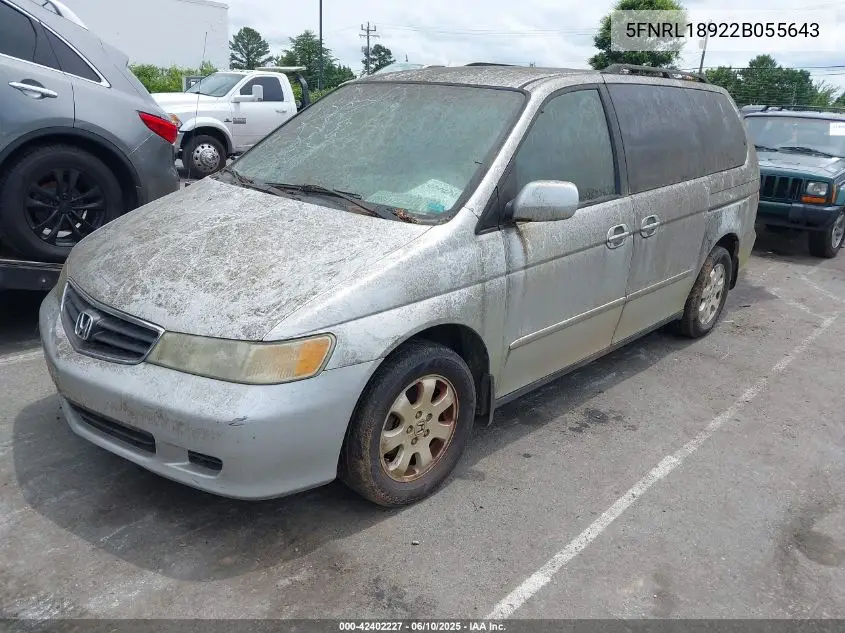 2002 Honda Odyssey Ex-L VIN: 5FNRL18922B055643 Lot: 42402227