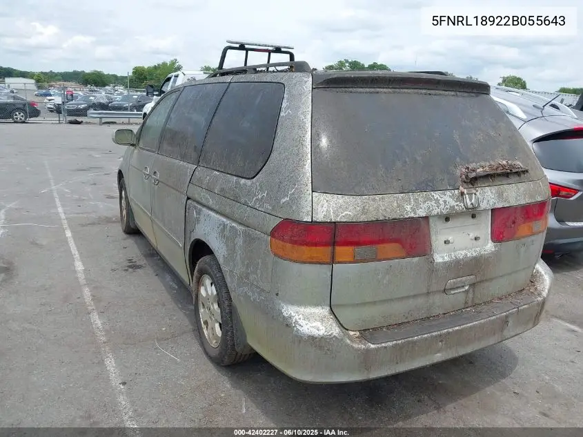 2002 Honda Odyssey Ex-L VIN: 5FNRL18922B055643 Lot: 42402227
