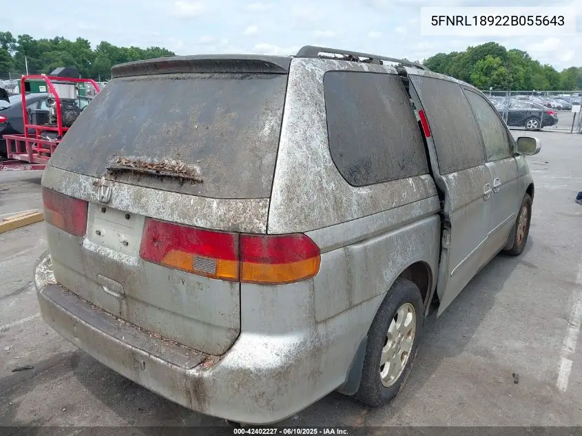 2002 Honda Odyssey Ex-L VIN: 5FNRL18922B055643 Lot: 42402227