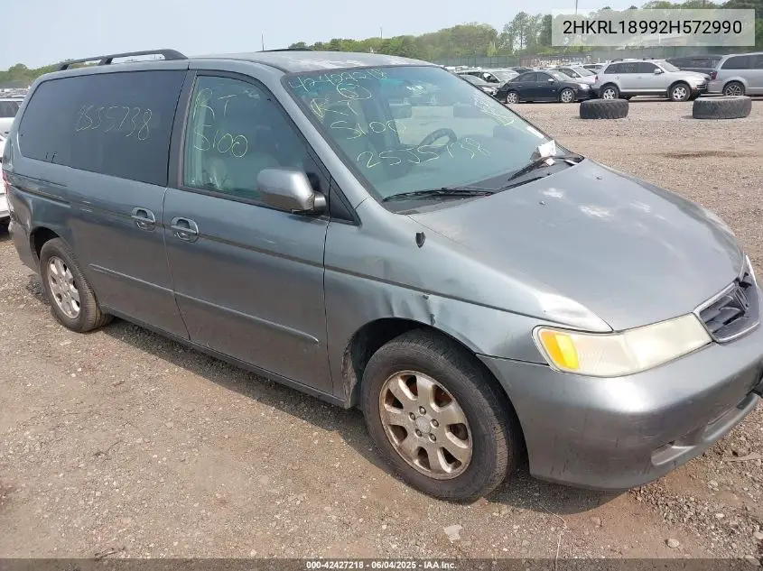 2002 Honda Odyssey Ex-L VIN: 2HKRL18992H572990 Lot: 42427218