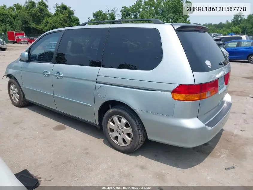 2002 Honda Odyssey Ex VIN: 2HKRL18612H587778 Lot: 42477768