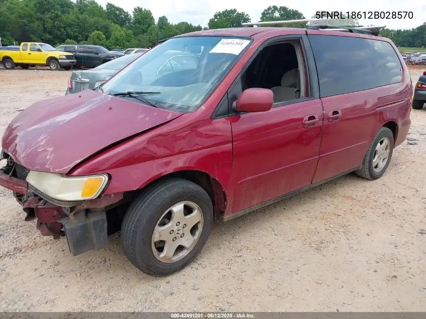 2002 Honda Odyssey Ex VIN: 5FNRL18612B028570 Lot: 42491201