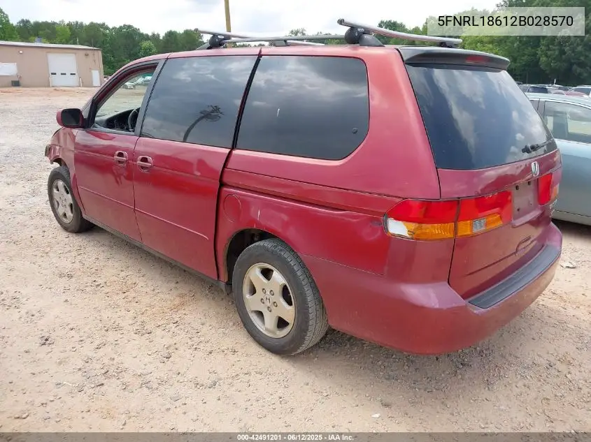 2002 Honda Odyssey Ex VIN: 5FNRL18612B028570 Lot: 42491201